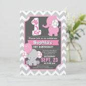 エレファントファースト誕生日ガール招待状 招待状 (スタンド正面)