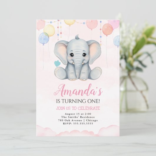 エレファントファースト誕生日ガール招待状 招待状 (スタンド正面)