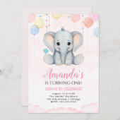 エレファントファースト誕生日ガール招待状 招待状 (正面/裏面)