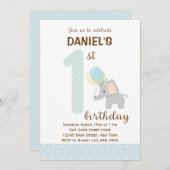 エレファントファースト誕生日招待状(青) 招待状 (正面/裏面)