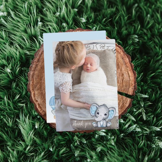 エレファントフォトバルーン男の赤ちゃんシャワーサンキュー サンキューカード