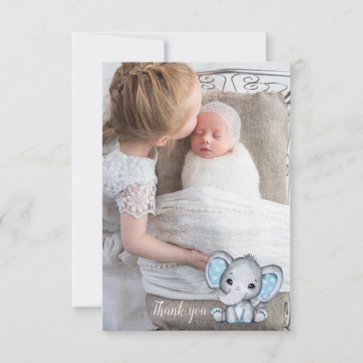 エレファントフォトバルーン男の赤ちゃんシャワーサンキュー サンキューカード (正面)