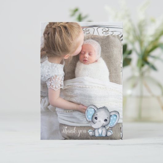 エレファントフォトバルーン男の赤ちゃんシャワーサンキュー サンキューカード (スタンド正面)