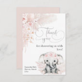 エレファントブラッシュピンクフラワーボホベイビーシャワー サンキューカード (正面/裏面)