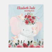 エレファントブルゴーニュマルーンの花とガールブランケット フリースブランケット (正面)