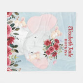 エレファントブルゴーニュマルーンの花とガールブランケット フリースブランケット (正面(横))