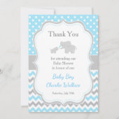 エレファントブルーとグレーの赤ちゃんシャワー サンキューカード (正面)