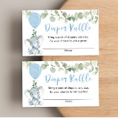 エレファントブルーの緑の男の子シャワーおむつラッフル エンクロージャーカード