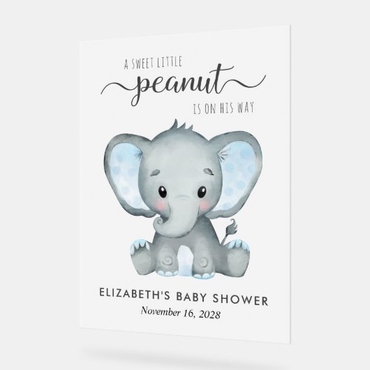 エレファントブルーウォーター色男の赤ちゃんシャワーフロステッド アクリルサイン (傾斜)