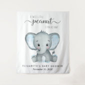 エレファントブルーウォーター色男の赤ちゃんシャワー背景 タペストリー (正面)