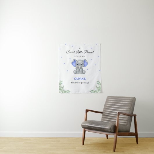 エレファントブルースターズボーイベビーシャワー背景 タペストリー (インサイチュ)