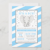 エレファントブルーストライプベビーシャワー招待状 招待状 (正面)