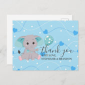 エレファントブルーハートバルーンサンキューカード ポストカード (正面/裏面)