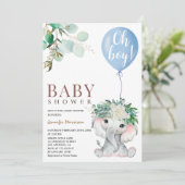 エレファントブルーバルーンウォーター色ベビーシャワー 招待状 (スタンド正面)