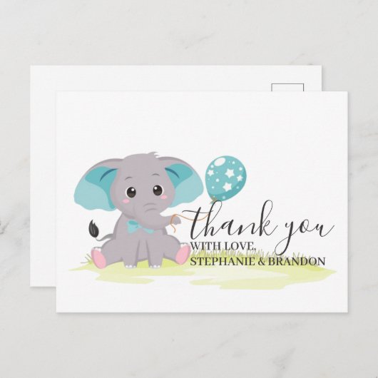 エレファントブルーバルーンサンキューカード ポストカード (正面/裏面)