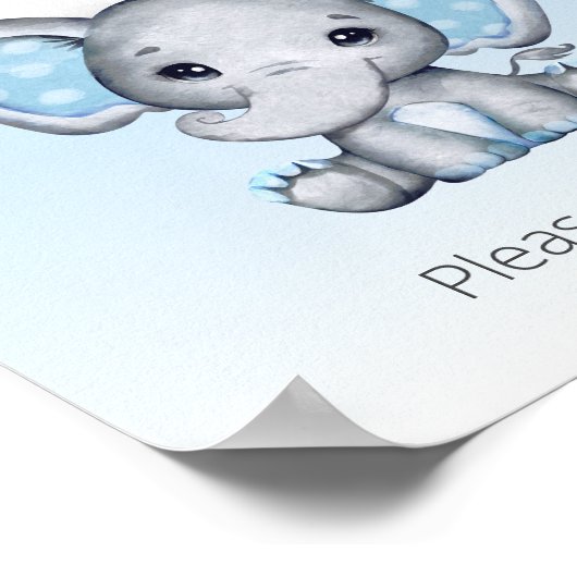 エレファントブルーバルーンベビーシャワーの好意サイン ポスター (角)