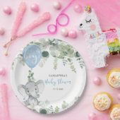 エレファントブルーバルーンボーイ赤ちゃんシャワー緑 ペーパープレート (パーティー)