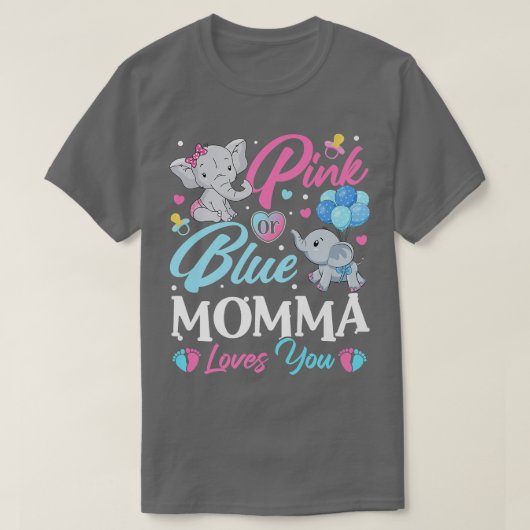 エレファントブルーピンクママ愛You Pregnancy Revea Tシャツ (デザイン正面)