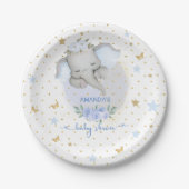 エレファントブルーフローラボホ男の赤ちゃんシャワー ペーパープレート (正面)