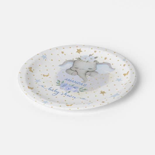 エレファントブルーフローラボホ男の赤ちゃんシャワー ペーパープレート (アングル)