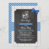 エレファントブルーベイビーシャワーパーティーボーイウッド招待状 招待状 (正面/裏面)