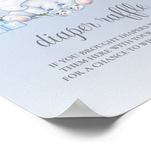 エレファントブルーボーイ赤ちゃんシャワーおむつラッフルサイン ポスター (角)