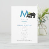 エレファントブルー男の赤ちゃんイニシャルバプテスマ《キリスト教》洗礼式や命名式 招待状 (スタンド正面)