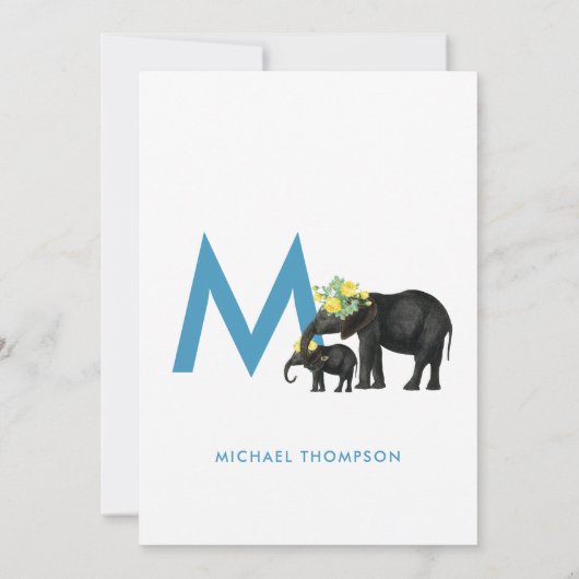 エレファントブルー男の赤ちゃんイニシャルバプテスマ《キリスト教》洗礼式や命名式 招待状 (裏面)