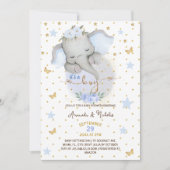 エレファントブルー男の赤ちゃんシャワーカワイト 招待状 (正面)