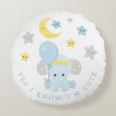 エレファントブルー私は私は可愛い文字男の赤ちゃん名 ラウンドクッション (正面)