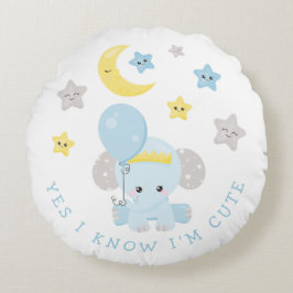 エレファントブルー私は私は可愛い文字男の赤ちゃん名 ラウンドクッション
