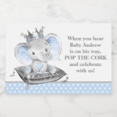 エレファントプリンスベビーシャワーミニワきらめくインラ スパークリングワインラベル (シングルラベル)