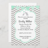 エレファントベイビーシャワー招待状ミントグリーンシルバー 招待状 (正面/裏面)