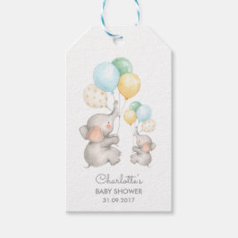 エレファントベビーお洒落シャワーパステルメッセージカード ギフトタグ