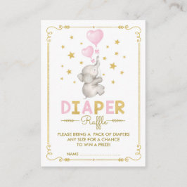 エレファントベビーガールおむつラッフルピンク金ゴールド星 エンクロージャーカード