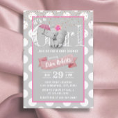 エレファントベビーガールかわいい水玉模様グレーベビーシャワー 招待状
