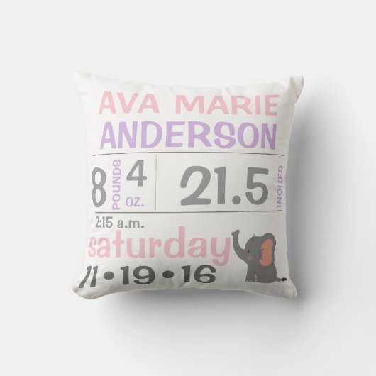 エレファントベビーガールアナウンス装飾用クッション クッション (正面)