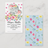 エレファントベビーガールズシャワーおむつラッフルチケット エンクロージャーカード (正面/裏面)