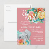 エレファントベビーガールベビーシャワーピンクイエローティール（緑がかった色） ポストカード (正面/裏面)