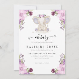 エレファントベビーガールベビーシャワー招待状 招待状