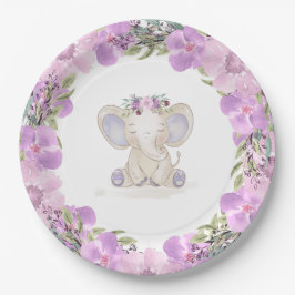 エレファントベビーガールベビーシャワー紙プレート ペーパープレート