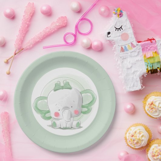 エレファントベビーグリーン ペーパープレート (パーティー)