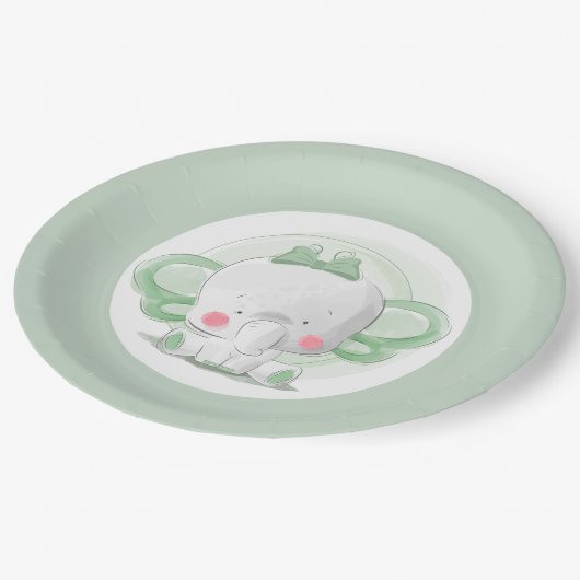 エレファントベビーグリーン ペーパープレート (アングル)