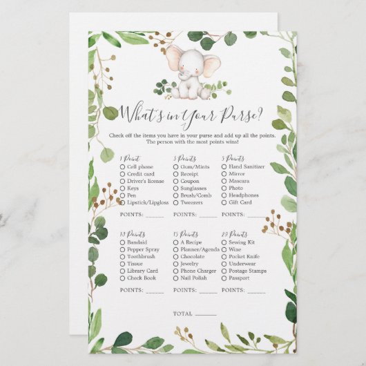 エレファントベビーシャワーあなたの財布の中にあるものを (正面/裏面)