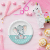 エレファントベビーシャワーアクアティール（緑がかった色）ターコイズ ペーパープレート (パーティー)