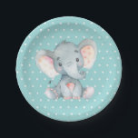 エレファントベビーシャワーアクアティール（緑がかった色）ターコイズ ペーパープレート<br><div class="desc">エレファントベビーシャワーアクアティール（緑がかった色）ターコイズ紙プレート</div>