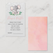 エレファントベビーシャワーガールおむつラッフルチケット エンクロージャーカード (正面/裏面)