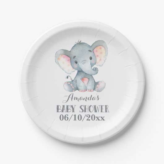 エレファントベビーシャワーグレー紙プレート ペーパープレート (正面)