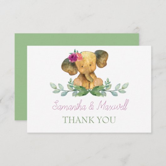 エレファントベビーシャワーサンキューカード サンキューカード (正面/裏面)