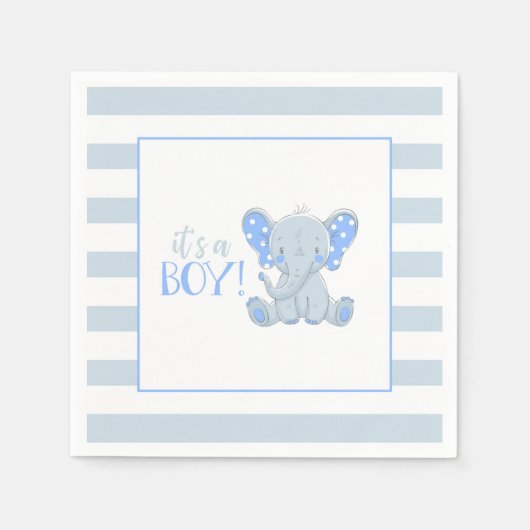 エレファントベビーシャワーナプキン – それは男の子だ スタンダードカクテルナプキン (正面)